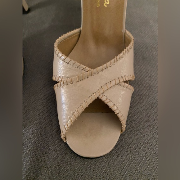 De Mura Blush Leather Topstitch Detail Slingback High-Heeled Sandal **VINTAGE** - Picture 3 of 14